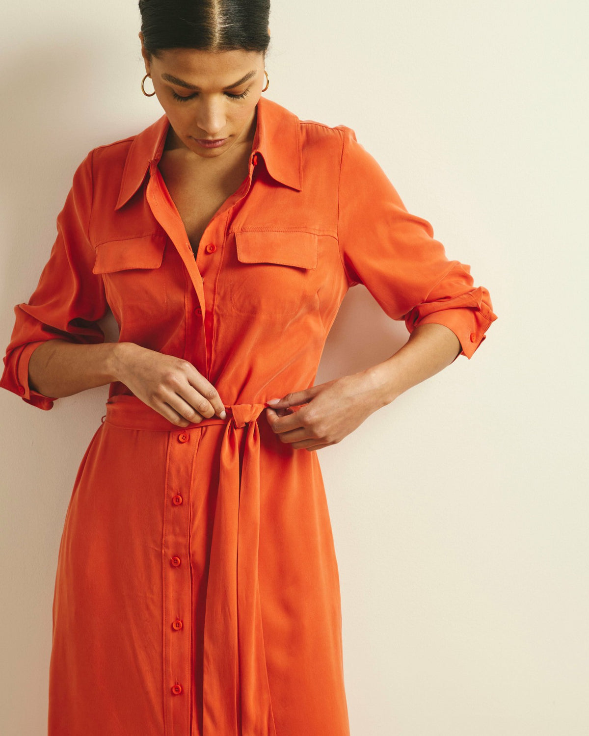 Cooling Stretch Cupro Savannah Dress - Orange Flame | Universal Standard