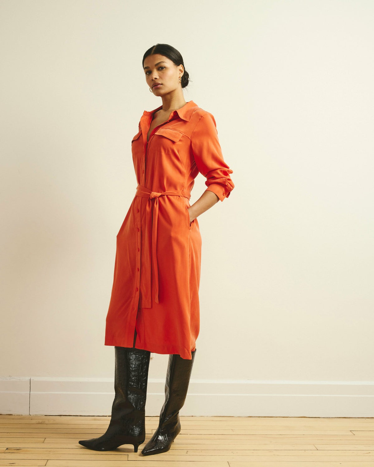 Cooling Stretch Cupro Savannah Dress - Orange Flame | Universal Standard