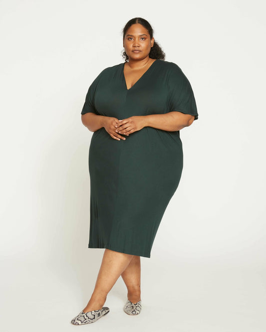 Teresa Liquid Jersey V-Neck Dress - Forest Green | Universal Standard