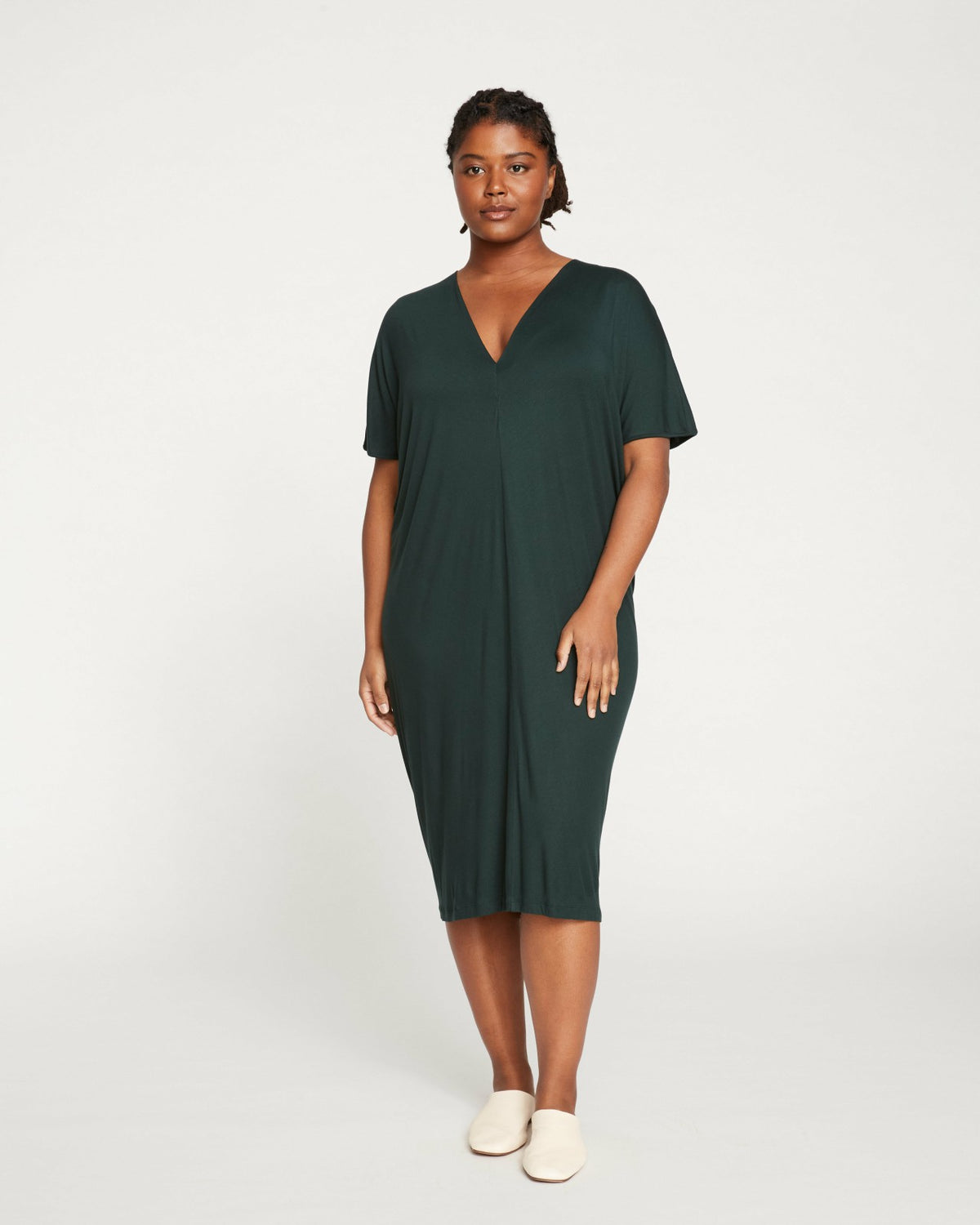 Teresa Liquid Jersey V-Neck Dress - Forest Green | Universal Standard