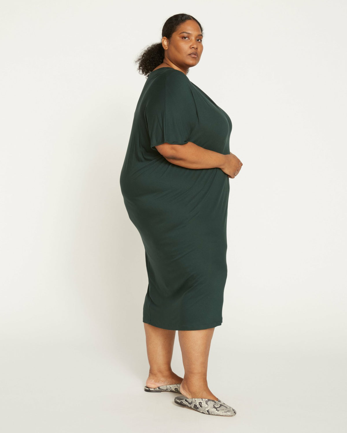 Teresa Liquid Jersey V-Neck Dress - Forest Green | Universal Standard