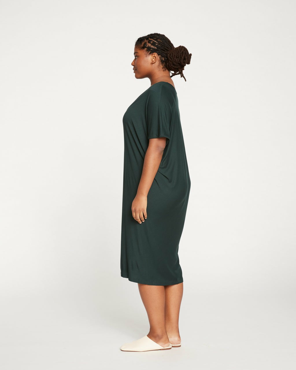 Teresa Liquid Jersey V-Neck Dress - Forest Green | Universal Standard