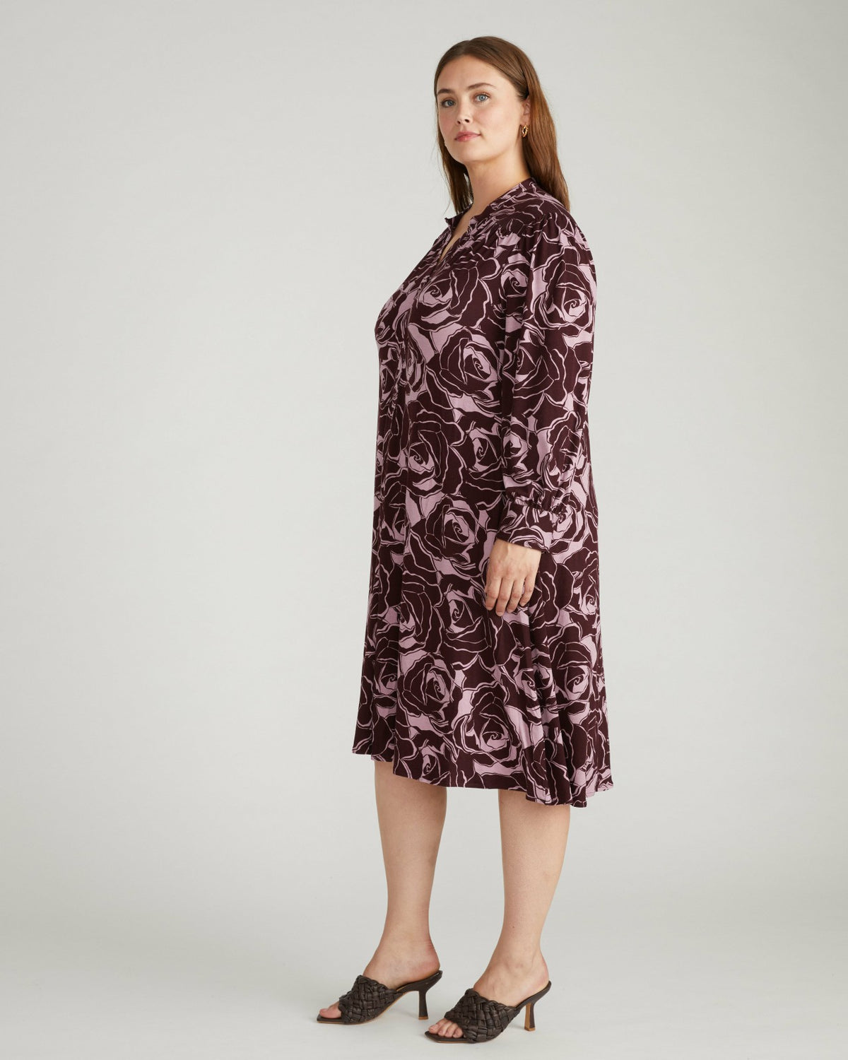 Gramercy Liquid Jersey Dress - Rose Print in Black Cherry | Universal Standard