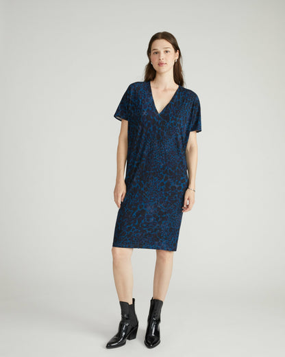 Teresa Liquid Jersey V-Neck Dress - Deep Teal Animal Print | Universal Standard