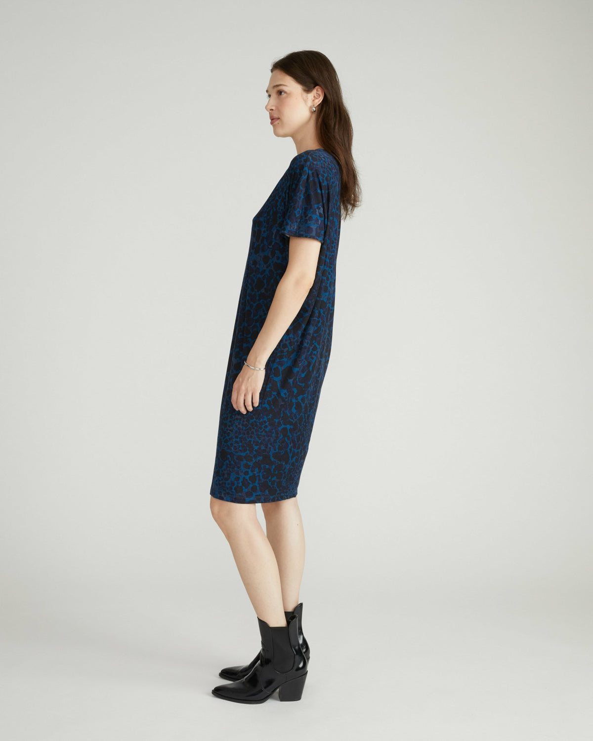 Teresa Liquid Jersey V-Neck Dress - Deep Teal Animal Print | Universal Standard