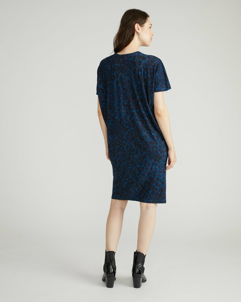 Teresa Liquid Jersey V-Neck Dress - Deep Teal Animal Print | Universal Standard