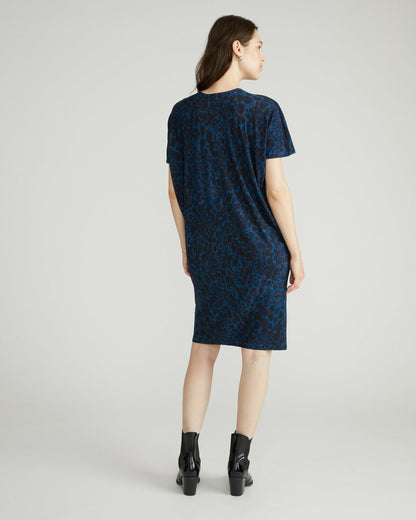 Teresa Liquid Jersey V-Neck Dress - Deep Teal Animal Print | Universal Standard