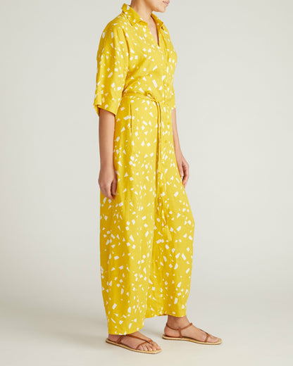 Maggie Barrel Leg Linen Blend Jumpsuit - Yellow Confetti Print | Universal Standard
