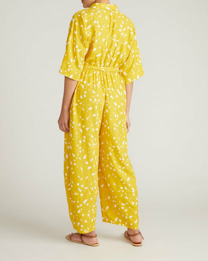 Maggie Barrel Leg Linen Blend Jumpsuit - Yellow Confetti Print | Universal Standard