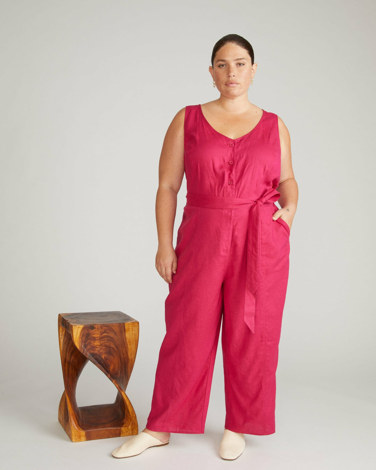 Matilda Linen Blend Jumpsuit - Cerise | Universal Standard