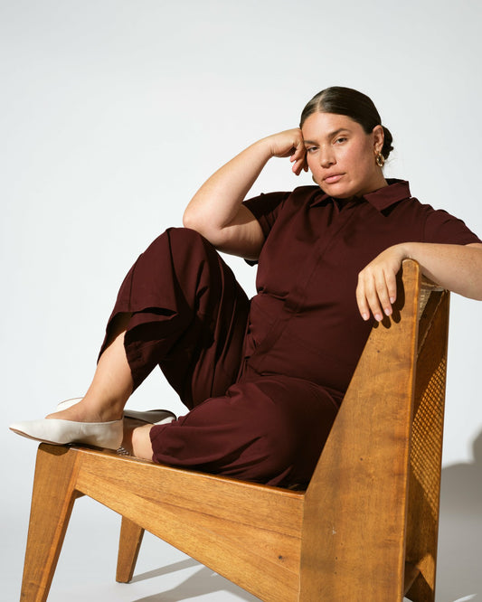 Kate Stretch Cotton Twill Jumpsuit - Black Cherry | Universal Standard