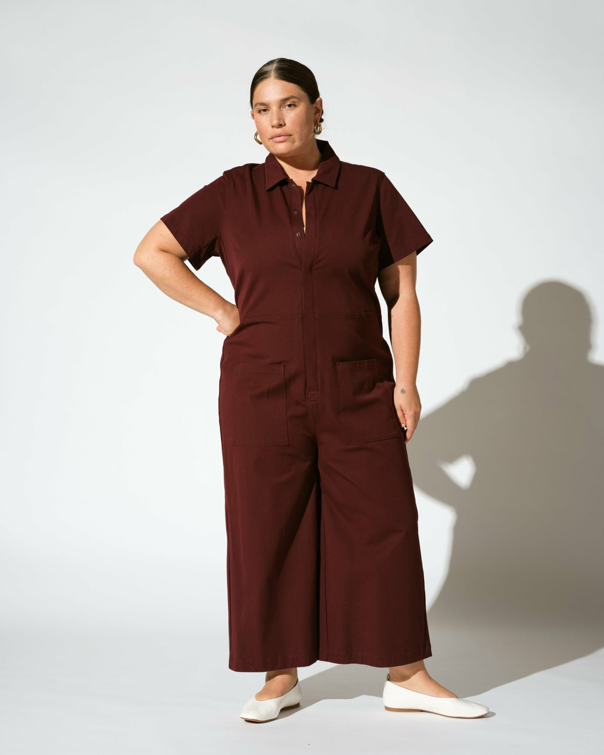 Kate Stretch Cotton Twill Jumpsuit - Black Cherry | Universal Standard