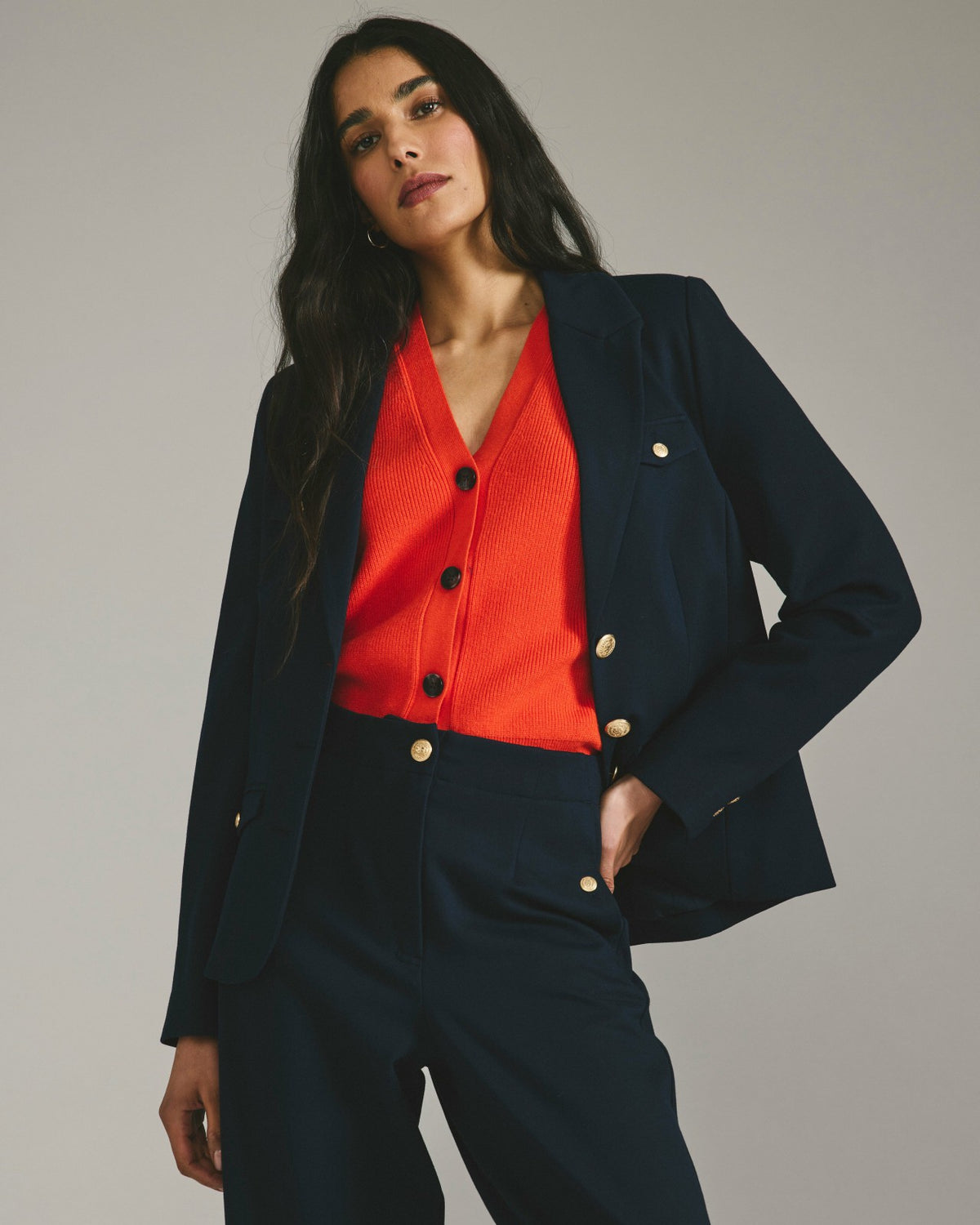 4 Pocket Ponte Blazer - Navy with Gold Buttons | Universal Standard