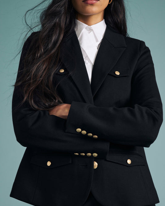 4 Pocket Ponte Blazer - Black with Gold Buttons | Universal Standard