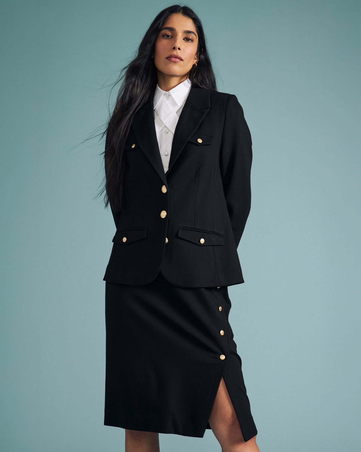 4 Pocket Ponte Blazer - Black with Gold Buttons | Universal Standard