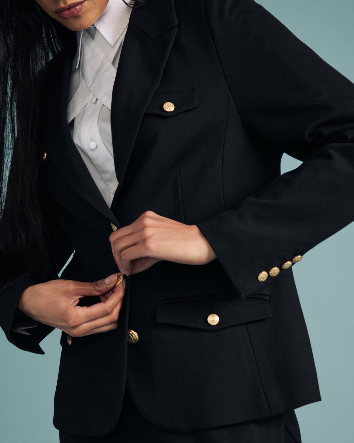 4 Pocket Ponte Blazer - Black with Gold Buttons | Universal Standard