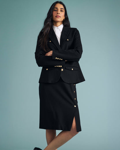 4 Pocket Ponte Blazer - Black with Gold Buttons | Universal Standard