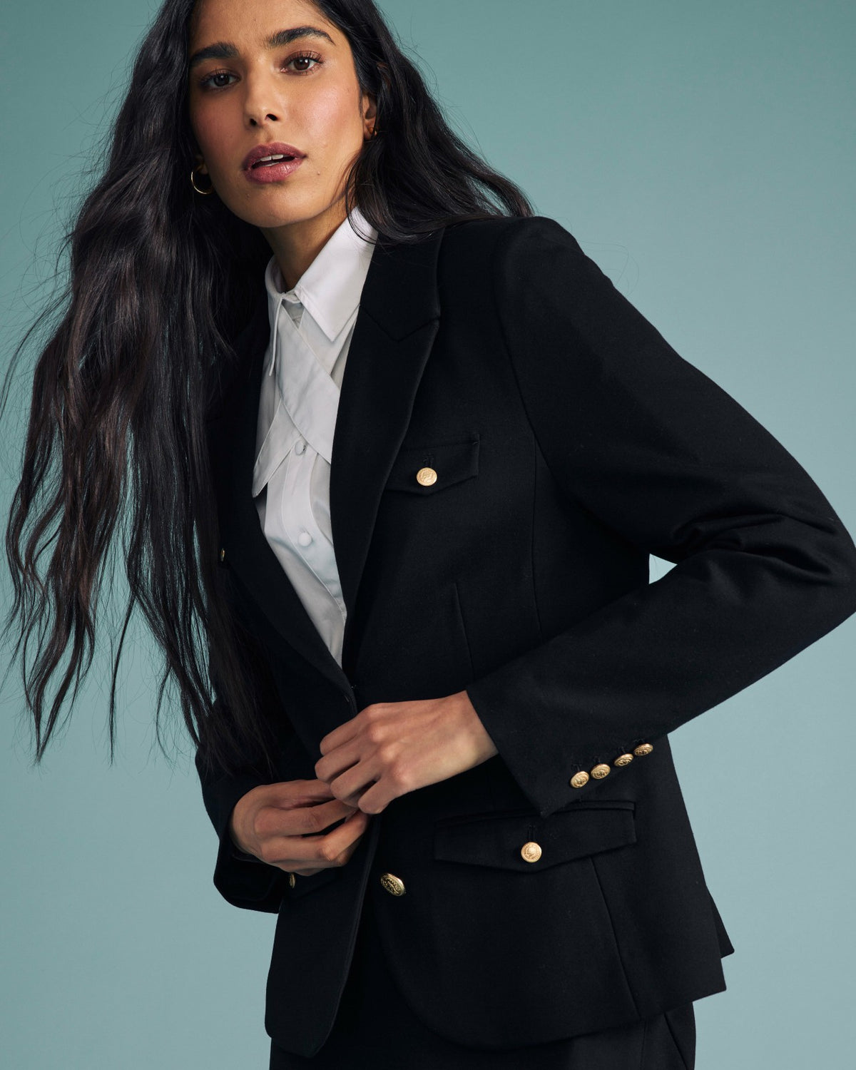 4 Pocket Ponte Blazer - Black with Gold Buttons | Universal Standard