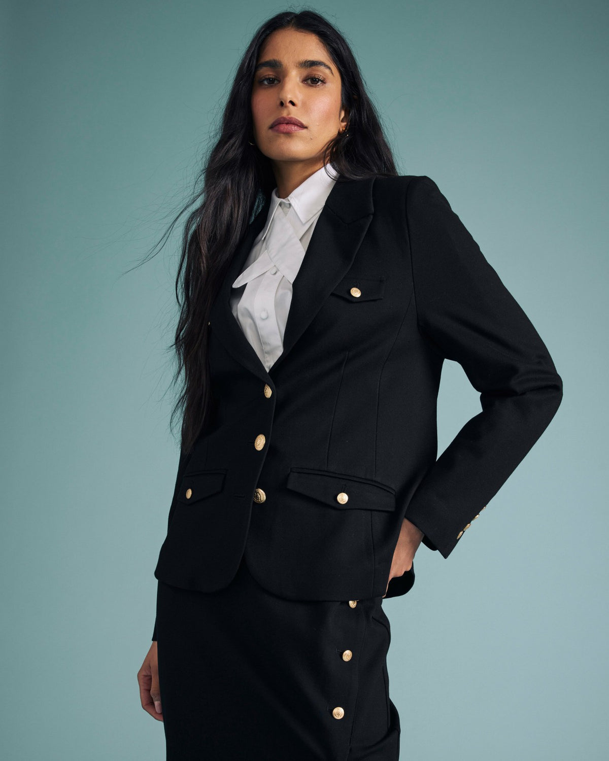 4 Pocket Ponte Blazer - Black with Gold Buttons | Universal Standard
