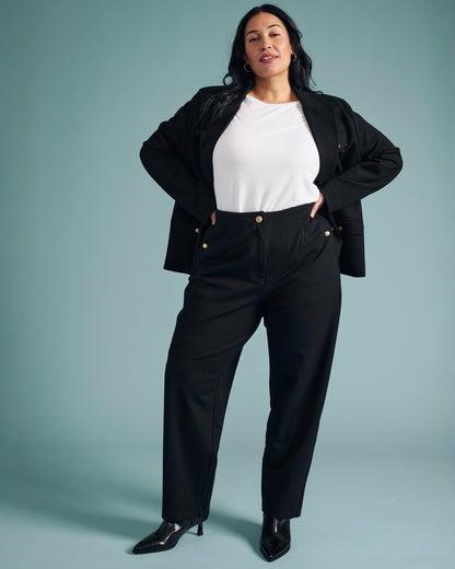 4 Pocket Ponte Blazer - Black with Gold Buttons | Universal Standard