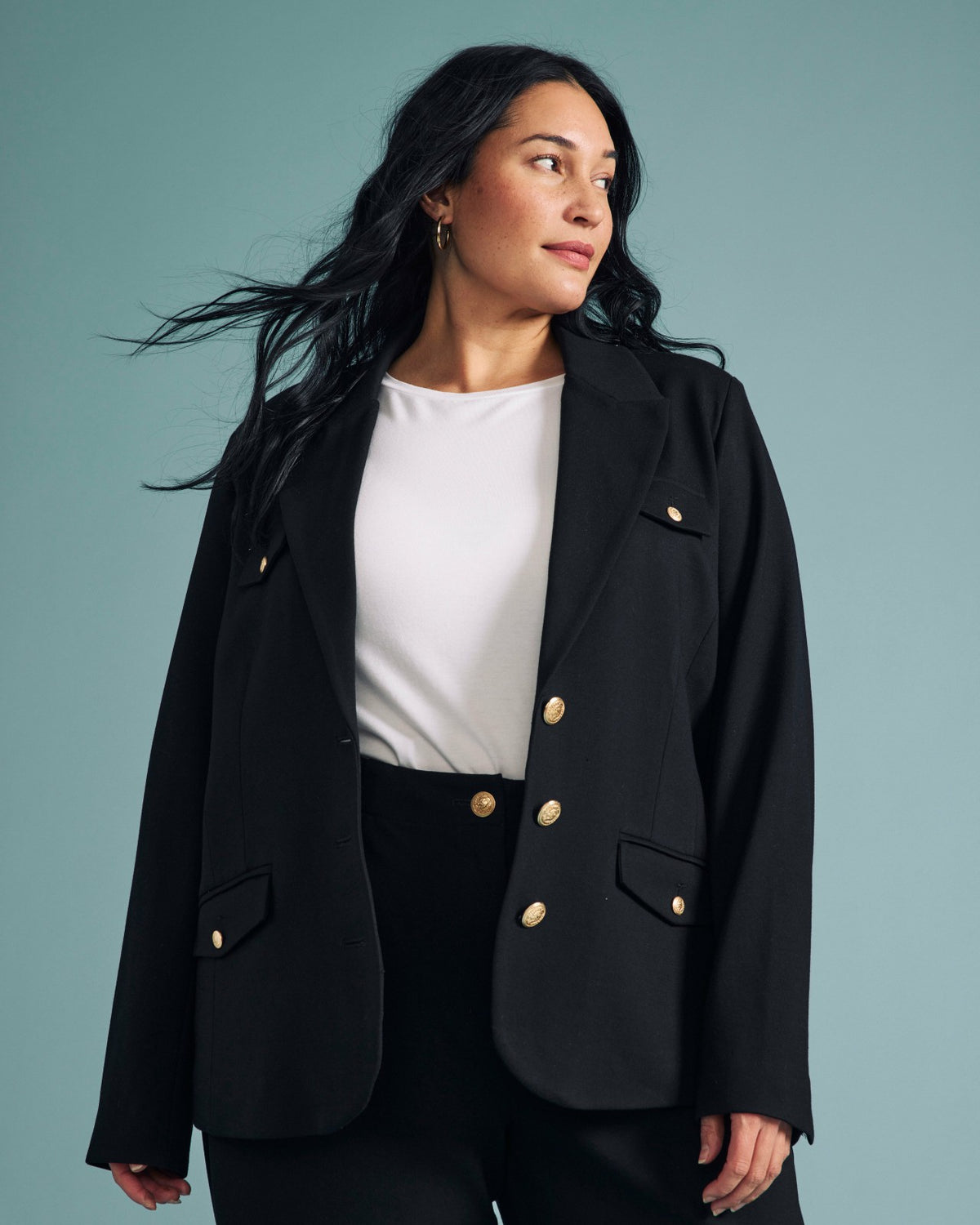 4 Pocket Ponte Blazer - Black with Gold Buttons | Universal Standard