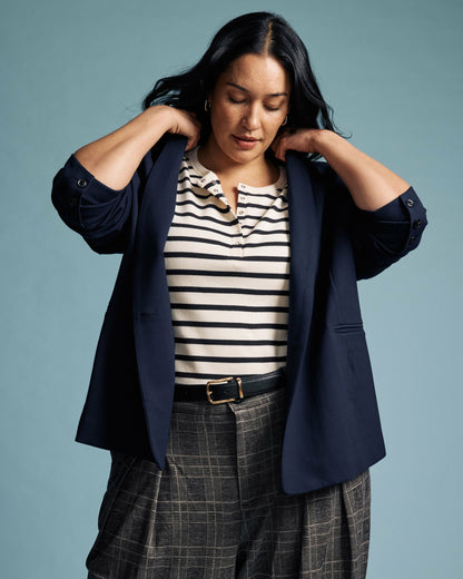 Lennox Collarless Ponte Blazer - Navy | Universal Standard