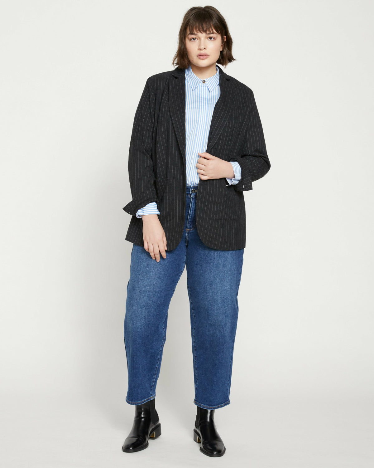 The Pinstripe Blazer - Graphite | Universal Standard