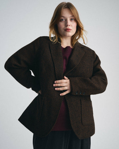 Kidjo Tailored Wool Jacket - Black/Brown Herringbone | Universal Standard
