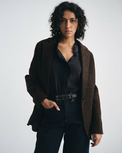 Kidjo Tailored Wool Jacket - Black/Brown Herringbone | Universal Standard