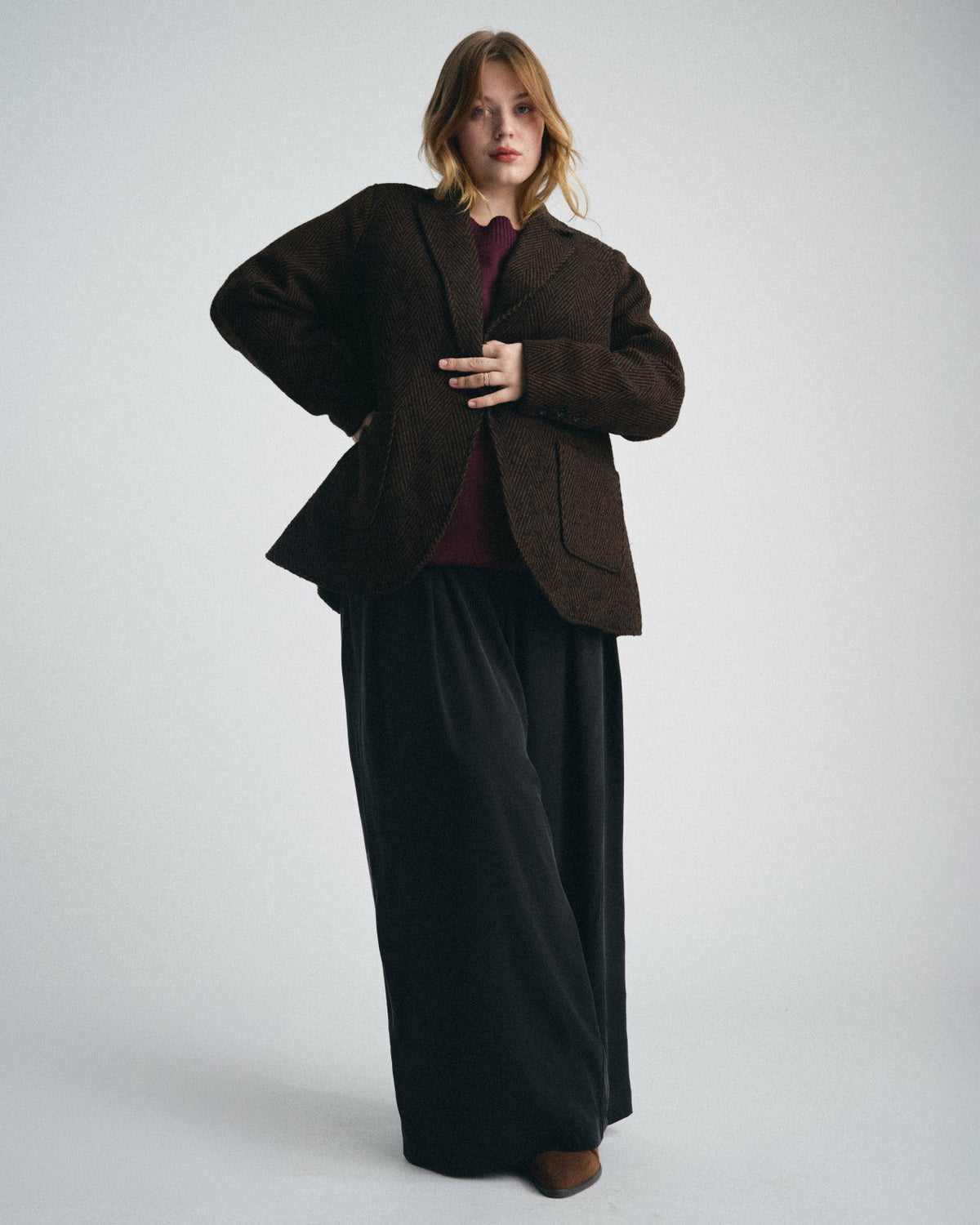 Kidjo Tailored Wool Jacket - Black/Brown Herringbone | Universal Standard