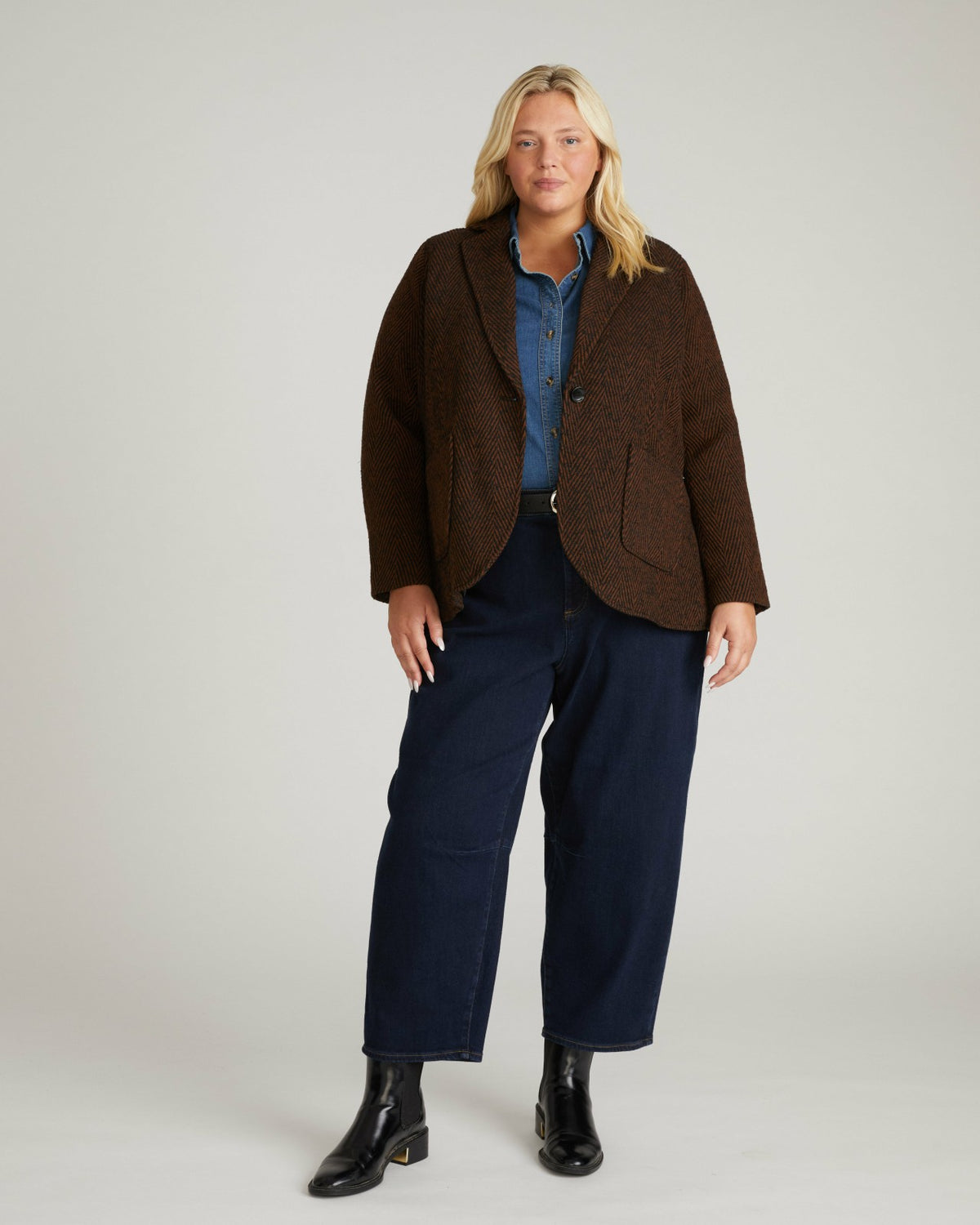 Kidjo Tailored Wool Jacket - Black/Brown Herringbone | Universal Standard