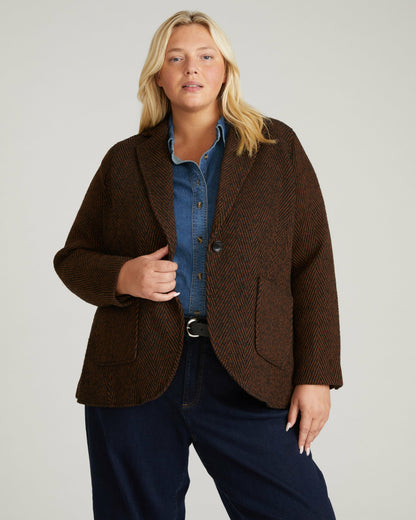 Kidjo Tailored Wool Jacket - Black/Brown Herringbone | Universal Standard