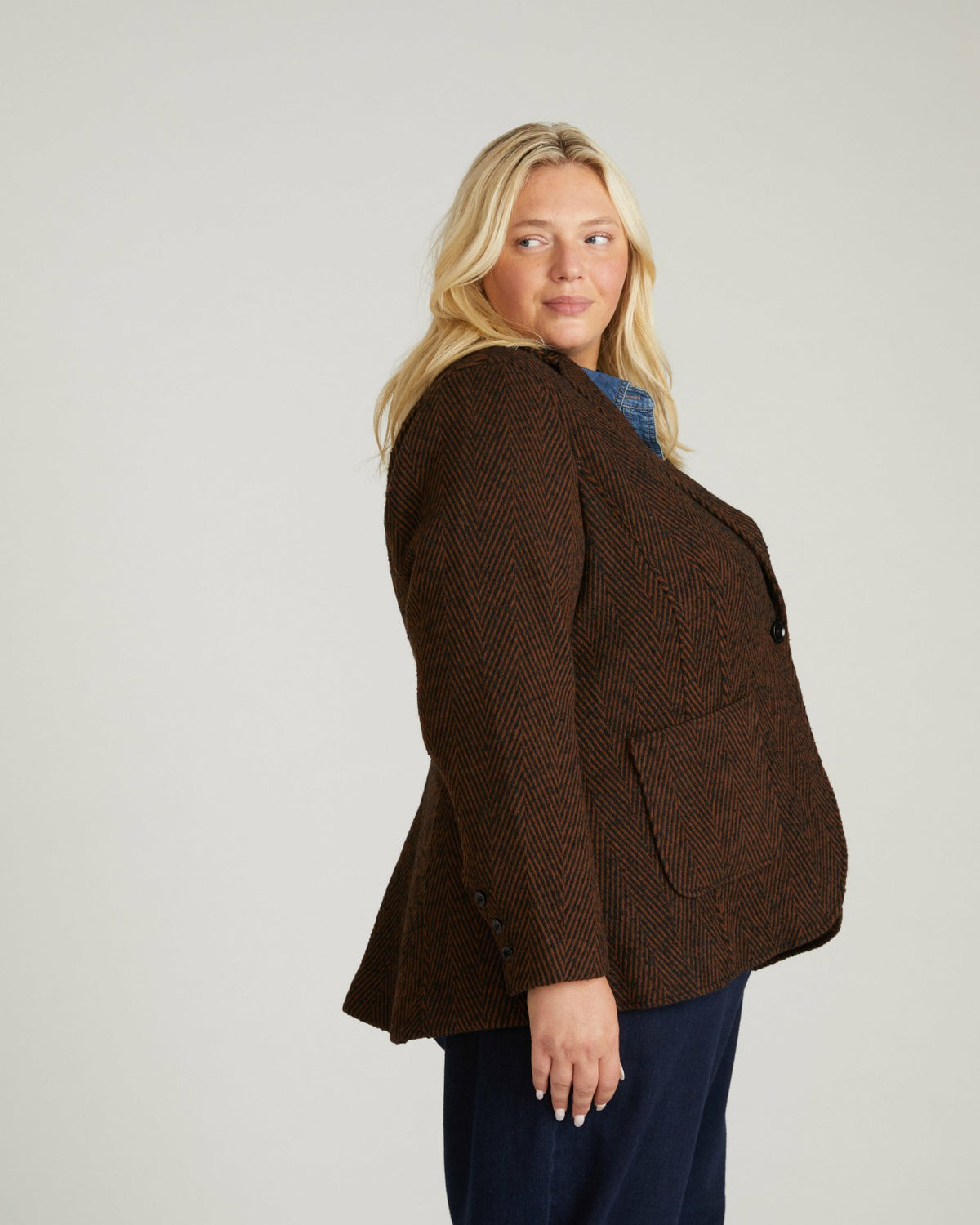 Kidjo Tailored Wool Jacket - Black/Brown Herringbone | Universal Standard
