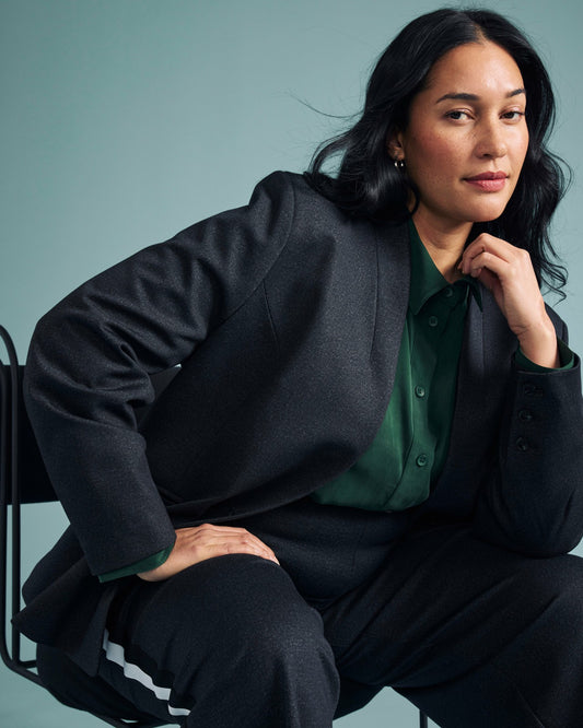PowerPonte Denim Collarless Blazer - Charcoal | Universal Standard