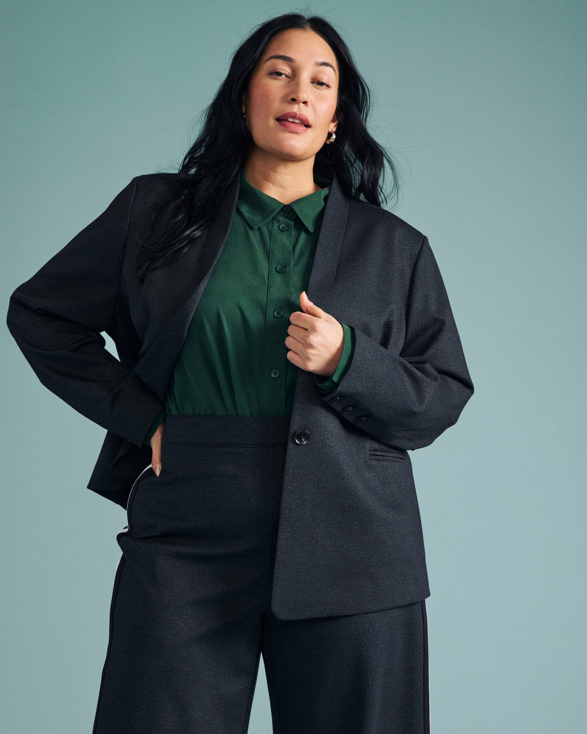 PowerPonte Denim Collarless Blazer - Charcoal | Universal Standard