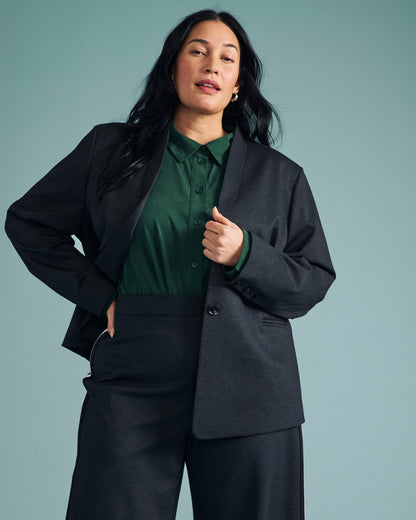 PowerPonte Denim Collarless Blazer - Charcoal | Universal Standard