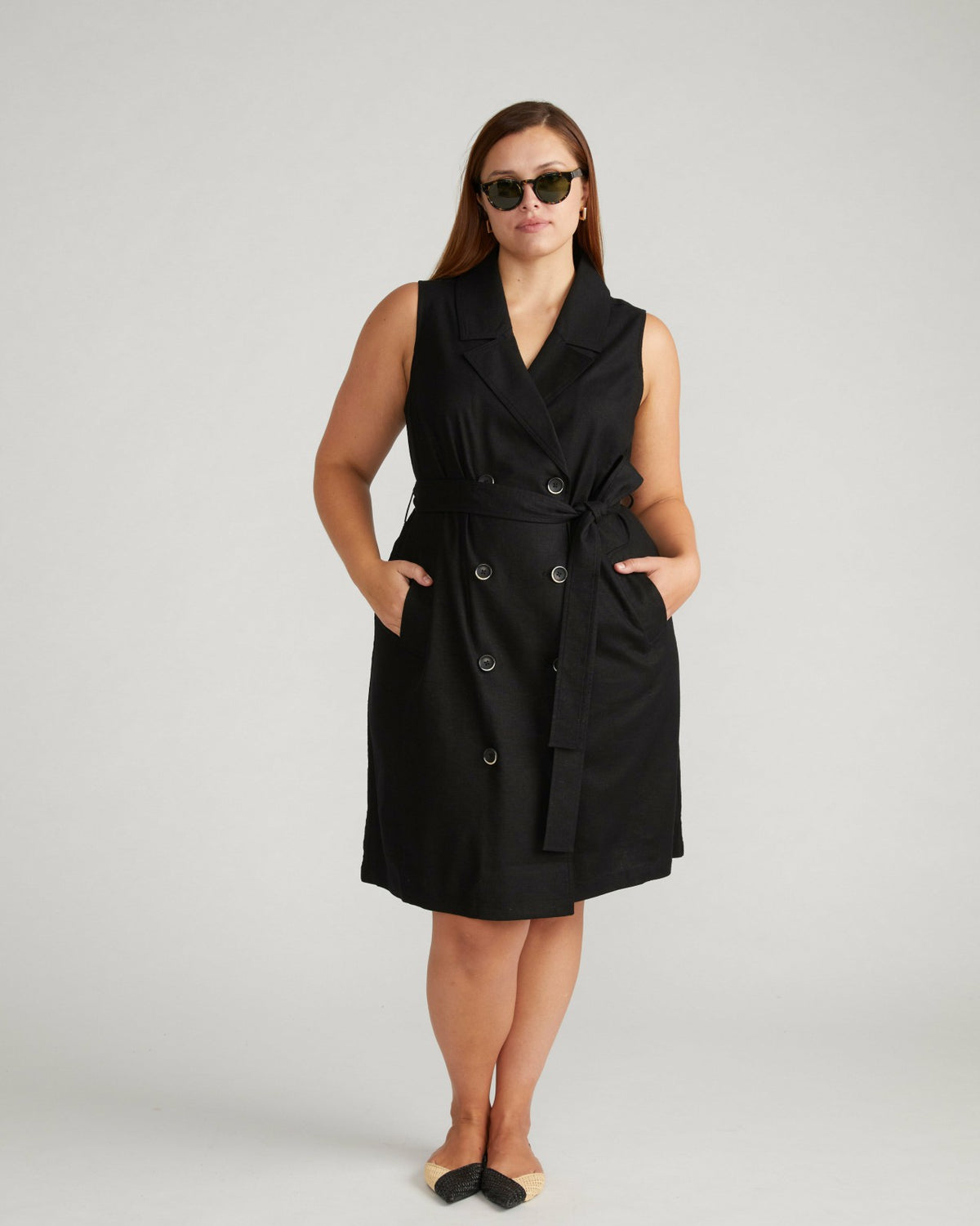 Hudson Linen Blend Trench Dress - Black | Universal Standard