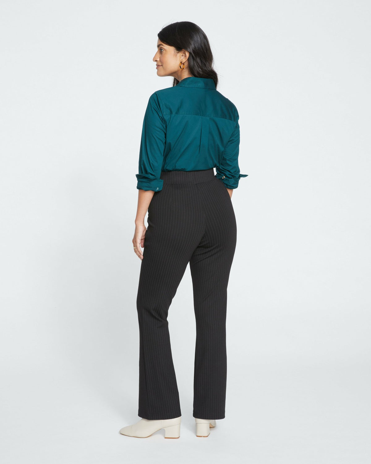 Pull On Bootcut Ponte Pants - Slate Pinstripe | Universal Standard