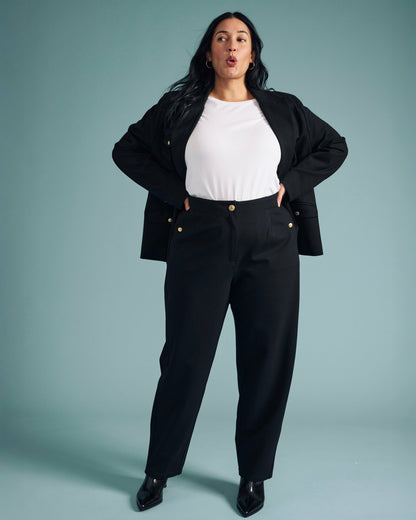 Audrey Tailored Ponte Pants - Black with Gold Buttons | Universal Standard