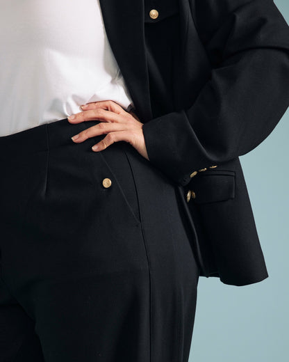 Audrey Tailored Ponte Pants - Black with Gold Buttons | Universal Standard