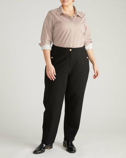 Audrey Tailored Ponte Pants - Black with Gold Buttons | Universal Standard