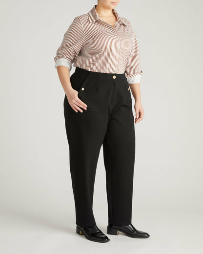 Audrey Tailored Ponte Pants - Black with Gold Buttons | Universal Standard