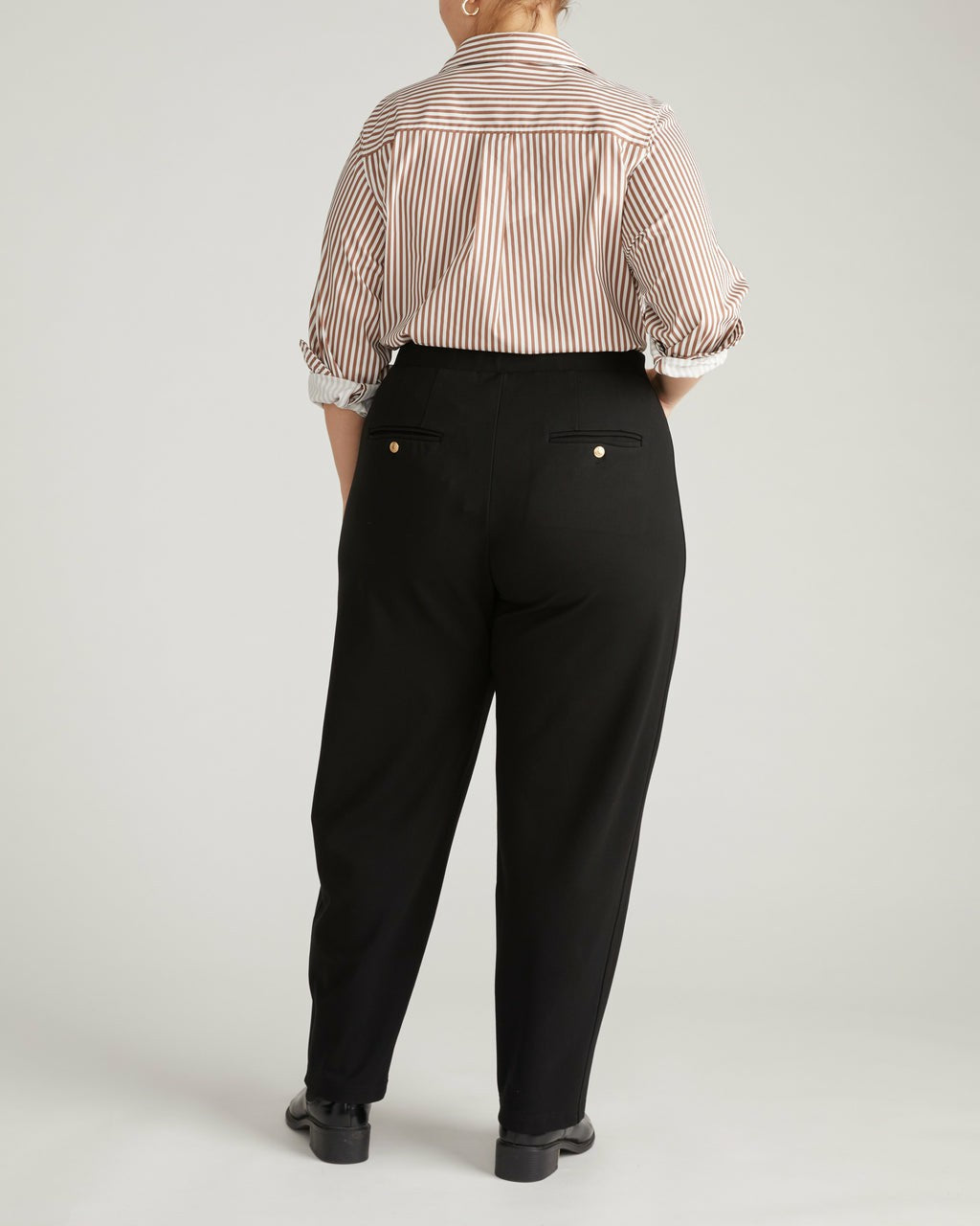 Audrey Tailored Ponte Pants - Black with Gold Buttons | Universal Standard
