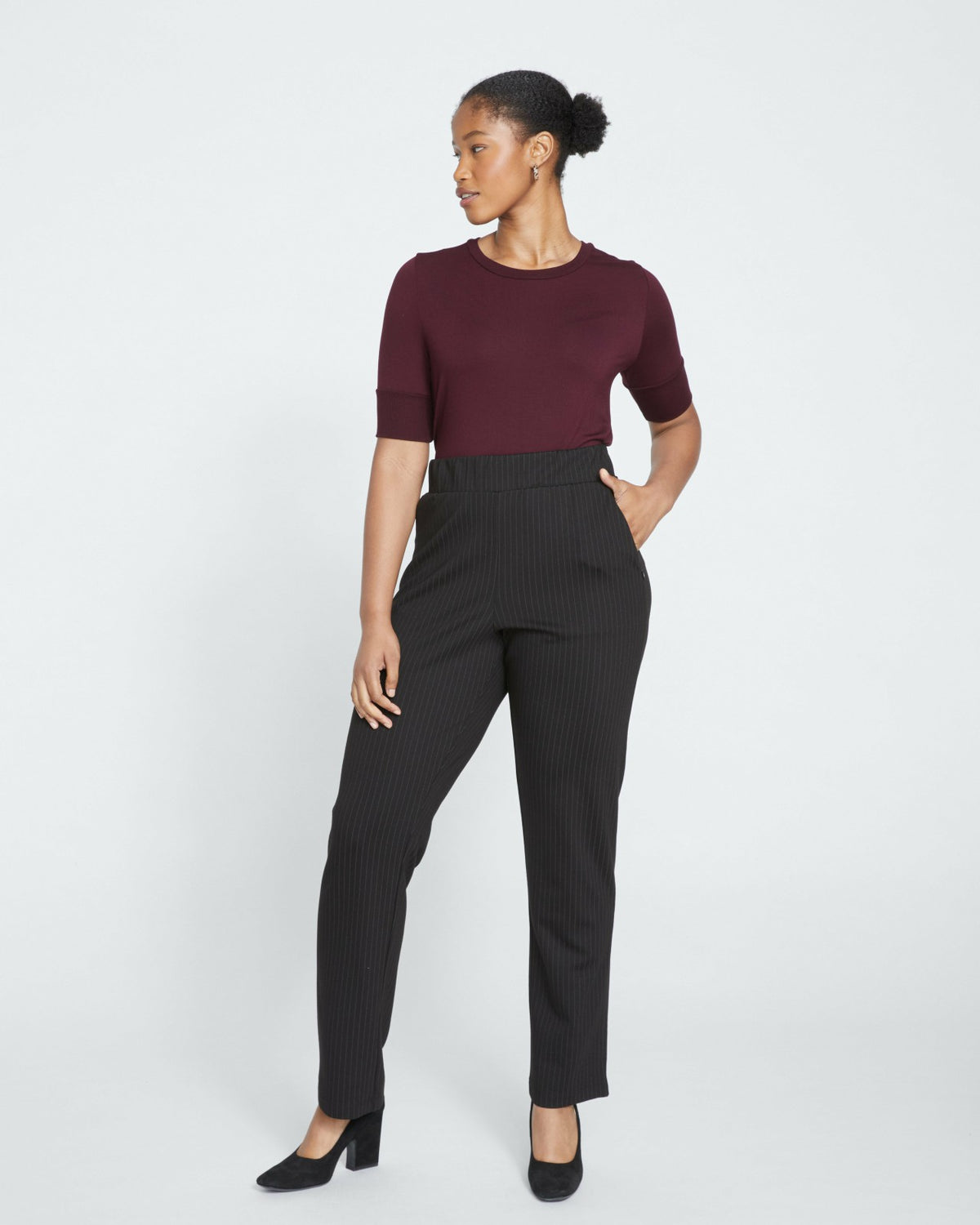 Smart Signature Ponte Pants Long - Slate Pinstripe | Universal Standard