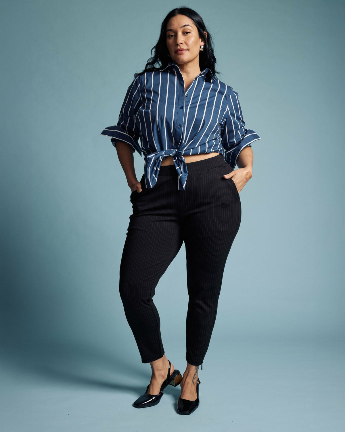 Moro Pocket Signature Ponte Pants - Slate Pinstripe | Universal Standard