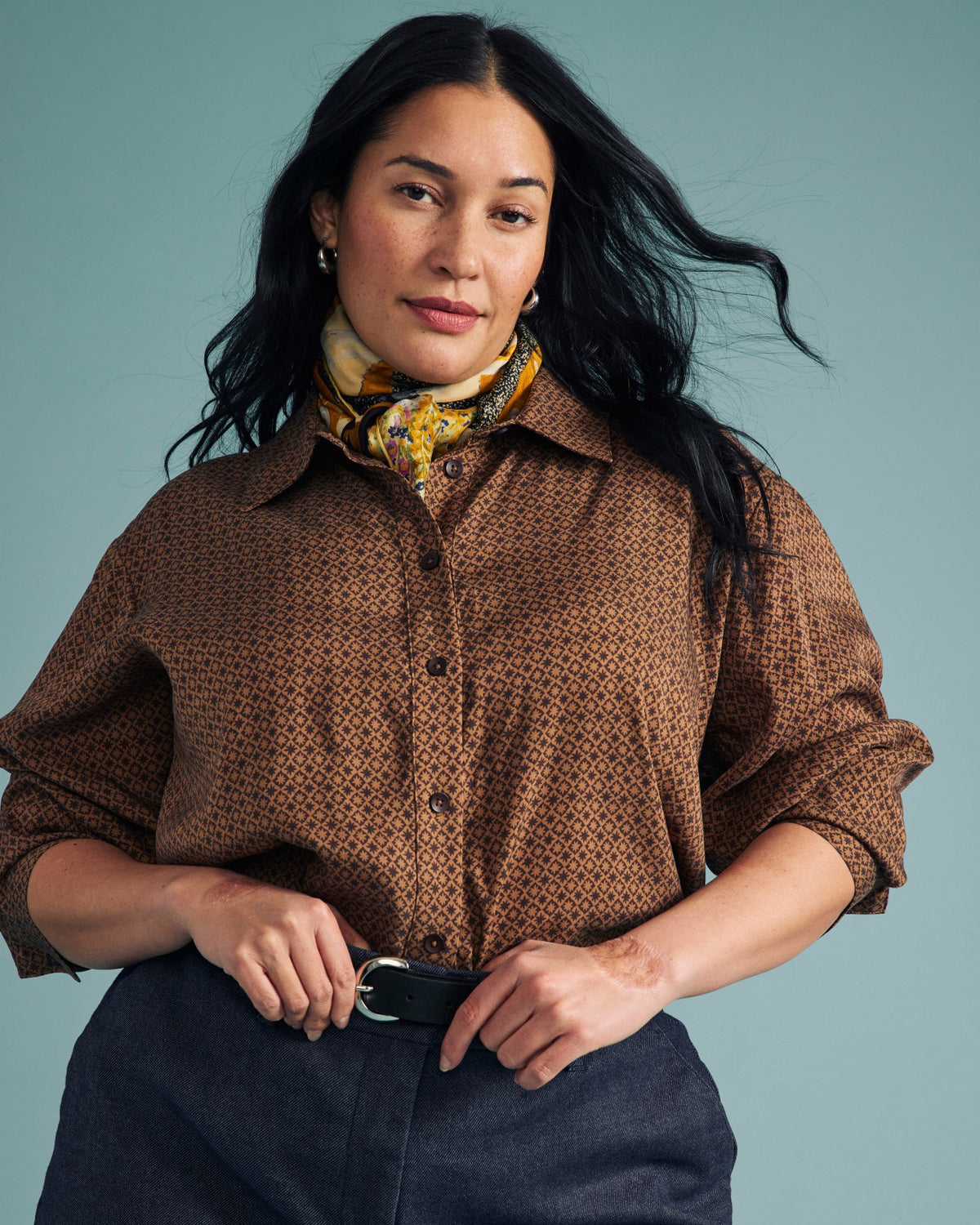 Cooling Stretch Cupro Artist Shirt - Brown Hacienda Print | Universal Standard