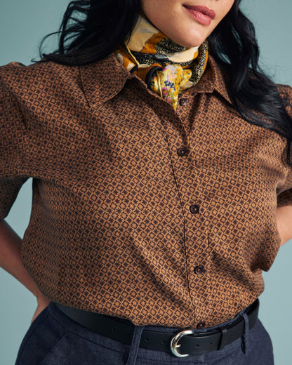 Cooling Stretch Cupro Artist Shirt - Brown Hacienda Print | Universal Standard