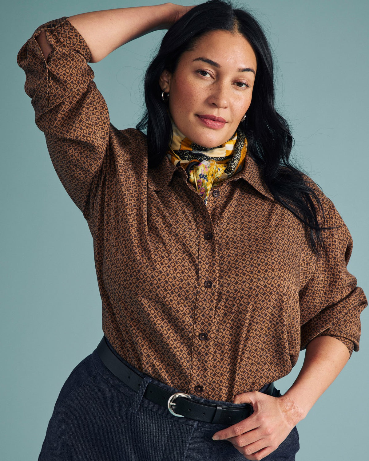 Cooling Stretch Cupro Artist Shirt - Brown Hacienda Print | Universal Standard