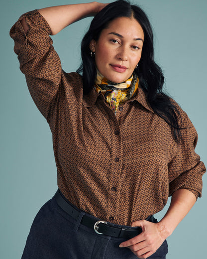 Cooling Stretch Cupro Artist Shirt - Brown Hacienda Print | Universal Standard