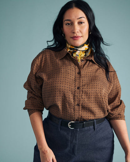 Cooling Stretch Cupro Artist Shirt - Brown Hacienda Print | Universal Standard
